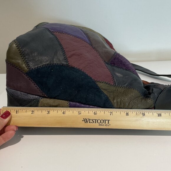 VTG Michael Stevens Leather Patchwork Shoulder Bag w/ Matching Makeup Bag NEW - Picture 11 of 16